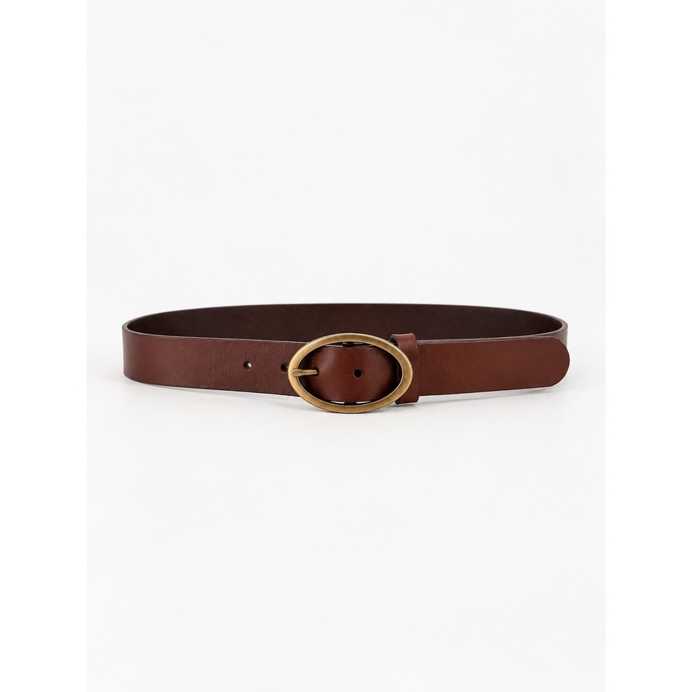 Elie Tahari Leather Belt Womens S Brown Oval Buckle Classic Academic Preppy
